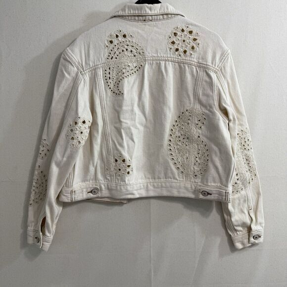 FREE PEOPLE Women Cream Denim Jean Jacket Size Small - Picture 2 of 10